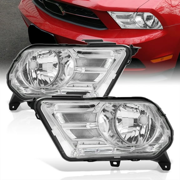 AJP Distributors Chrome Housing Clear Lens Signal Reflector Headlights Bumper Lights Driving Lamps Assembly Pair Compatible/Replacement For Ford Mustang GT S197 2010 2011 2012 2013 2014 10 11 12 13 14
