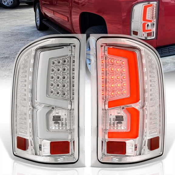 AJP Distributors Chrome Housing Clear Lens White Tube LED Bar Tail Lights Brake Stop Signal Lamps Assembly Compatible/Replacement For Chevrolet Chevy Silverado 2007 2008 2009 2010 2011 2012 2013 2014
