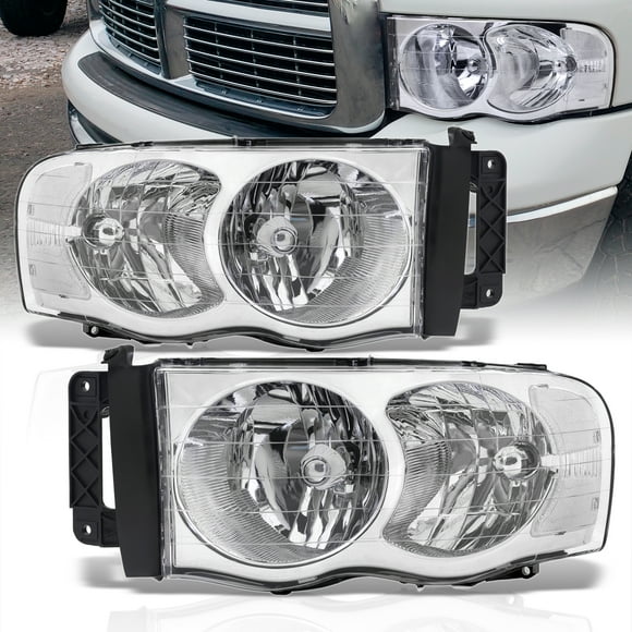 AJP Distributors Chrome Housing Clear Reflector Driving Signal Headlights Headlamps Head Lights Assembly Lamps Pair Compatible/Replacement For Dodge Ram 1500 2500 3500 2002 2003 2004 2005 02 03 04 05