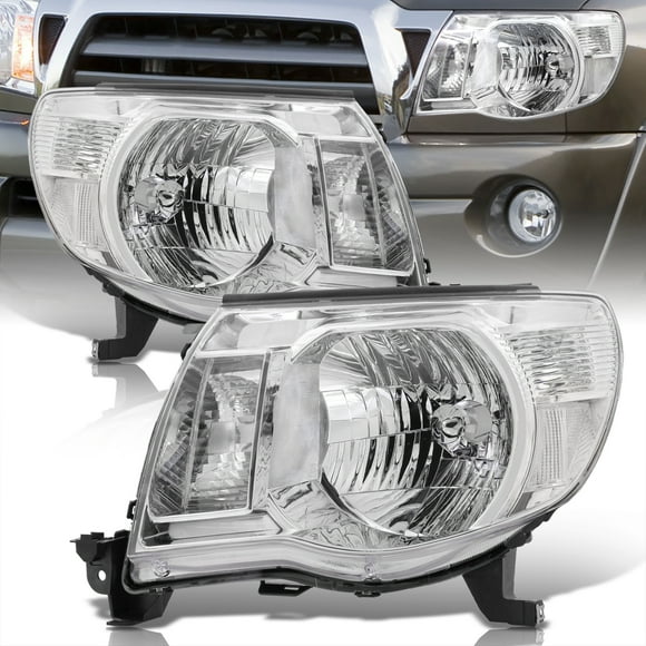 AJP Distributors Chrome Housing Clear Reflector Signal Headlights Driving Bumper Lamps Assembly LH + RH Compatible/Replacement For Toyota Tacoma 2005 2006 2007 2008 2009 2010 2011 05 06 07 08 09 10 11