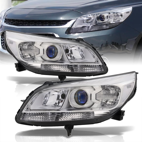 AJP Distributors Chrome Housing Clear Reflector Signal Headlights Driving Projector Headlamps Assembly Pair Compatible/Replacement For Chevy Malibu LT LTZ Eco Limited 2013 2014 2015 2016 13 14 15 16
