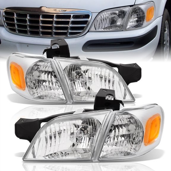 AJP Distributors Chrome Housing Headlights + Amber Corner Signal Lamps Compatible/Replacement For Chevy Venture Pontiac Montana 1997 1998 1999 2000 2001 2002 2003 2004 2005 97 98 99 00 01 02 03 04 05