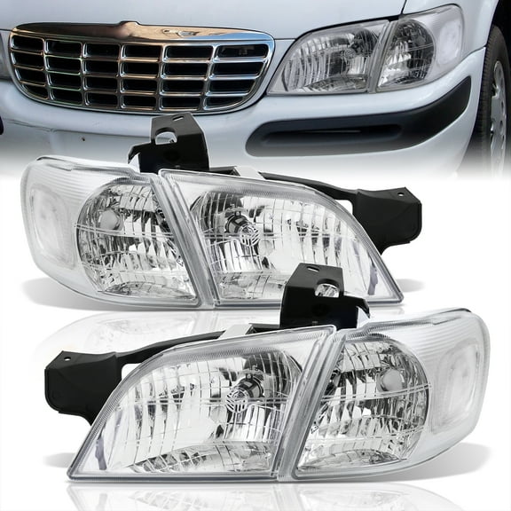 AJP Distributors Chrome Housing Headlights + Clear Corner Signal Lamps Compatible/Replacement For Chevy Venture Pontiac Montana 1997 1998 1999 2000 2001 2002 2003 2004 2005 97 98 99 00 01 02 03 04 05
