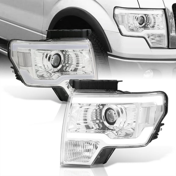 AJP Distributors Chrome Housing LED DRL Bar Driving Projector Headlights Bumper Lamps Assembly Set Left+Right Compatible/Replacement For Ford F-150 F150 2009 2010 2011 2012 2013 2014 09 10 11 12 13 14