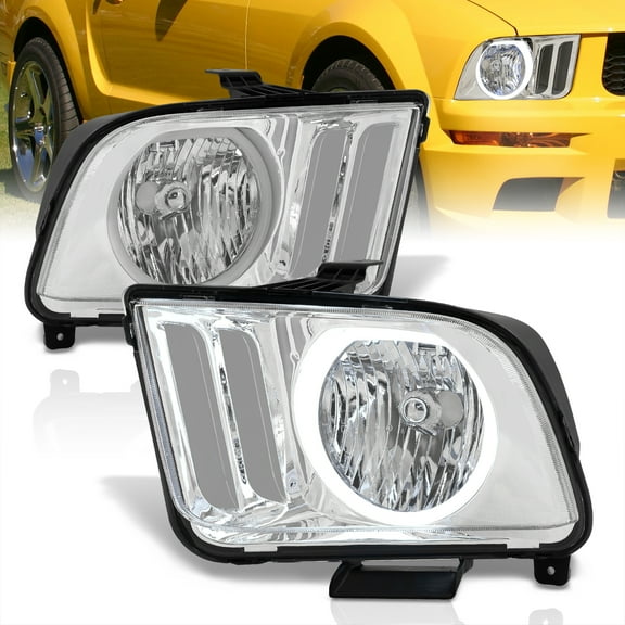 AJP Distributors Chrome Housing LED DRL Halo Headlights Driving Bumper Signal Halogen Lamps Assembly Pair Left & Right Compatible/Replacement For Ford Mustang S197 2005 2006 2007 2008 2009 06 07 08 09