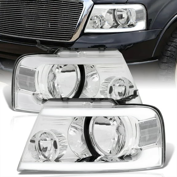 AJP Distributors Chrome Housing LED DRL Tube Bar Driving Headlights Bumper Signal Lamps Assembly Pair Compatible/Replacement For Ford F-150 F150 Lincoln Mark LT 2004 2005 2006 2007 2008 04 05 06 07 08