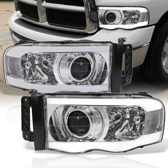 AJP Distributors Chrome Housing LED DRL Tube Bar Driving Projector Head Lights Signal Lamps Assembly Bumper Pair Set Compatible/Replacement For Dodge Ram 1500 2500 3500 2002 2003 2004 2005 02 03 04 05
