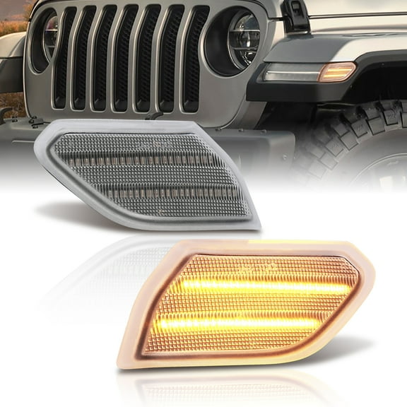 AJP Distributors Clear Front Fender Bumper Amber LED Turn Signal Side Marker Lights Parking Lamps Assembly Compatible/Replacement For Jeep Wrangler JL Gladiator 2018 2019 2020 2021 2022 18 19 20 21 22