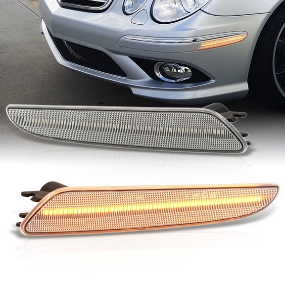 AJP Distributors Clear Lens Amber LED Front Bumper Side Marker Lights Lamps Pair Signal Reflectors Compatible/Replacement For Mercedes-Benz E320 E350 E550 E63 AMG W211 E-Class 2007 2008 2009 07 08 09