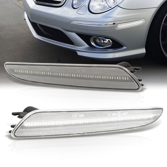 AJP Distributors Clear Lens White LED Front Bumper Side Marker Lights Lamps Pair Signal Reflectors Compatible/Replacement For Mercedes-Benz E320 E350 E550 E63 AMG W211 E-Class 2007 2008 2009 07 08 09