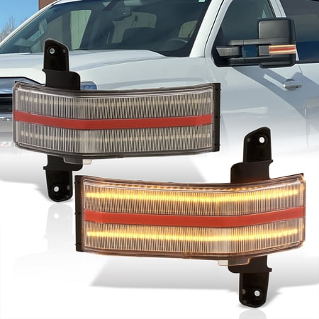 AJP Distributors Clear Sequential LED Towing Side Mirror Dynamic Amber Turn Signal Lights Switchback Lamps Compatible/Replacement For Chevrolet Chevy Silverado GMC Sierra 2014 2015 2016 2017 2018 2019