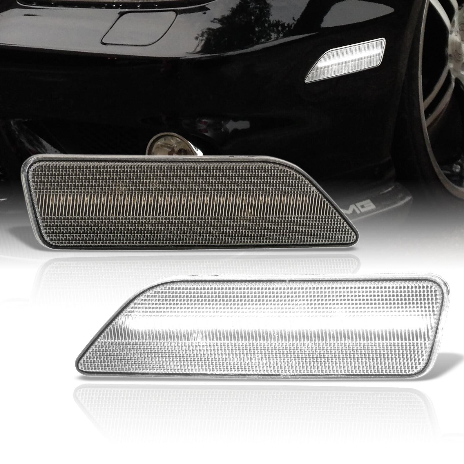 AJP Distributors Clear White LED Front Bumper Side Marker Lights Lamps  Signal Compatible/Replacement For Mercedes-Benz CLS500 CLS550 CLS55 CLS63  AMG
