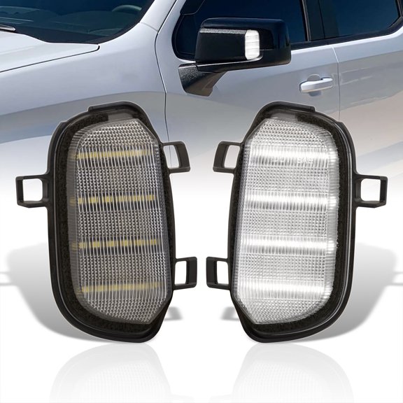 AJP Distributors Clear White LED Side Towing Mirror Marker Puddle Lights Courtesy Lamps Assembly Pair Compatible/Replacement For Chevrolet Chevy Silverado GMC Sierra 1500 LD 2019 2020 2021 19 20 21