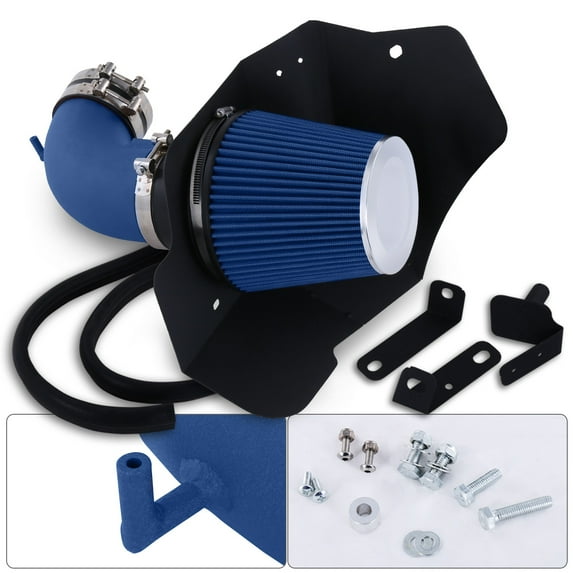 AJP Distributors Cold Air Short Ram Intake CAI SRI Induction System Blue Aluminum Piping Pipe + Heat Shield Filter Compatible/Replacement For Cadillac CTS-V 6.2L V8 2009 2010 2011 2012 2013 2014 2015