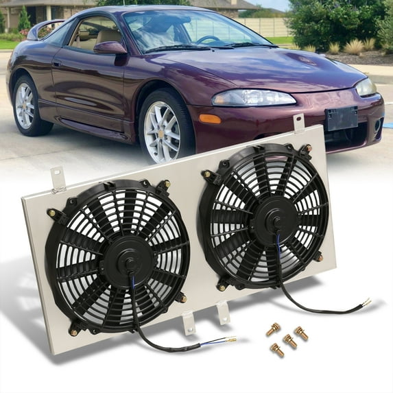 AJP Distributors Engine Cooling Aluminum Radiator Dual Fan Shroud Kit Compatible/Replacement For Mitsubishi Eclipse 2G Turbo / Eagle Talon TSi 4G63T M/T Manual 1995 1996 1997 1998 1999 95 96 97 98 99