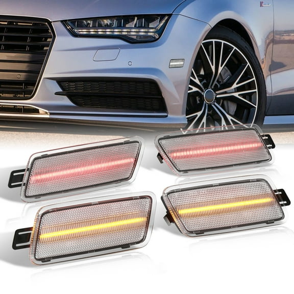 AJP Distributors Front Amber Rear Red LED Bumper Side Marker Lights Lamps Signal Reflectors Clear Compatible/Replacement For Audi A7 S7 RS7 C7 2012 2013 2014 2015 2016 2017 2018 12 13 14 15 16 17 18