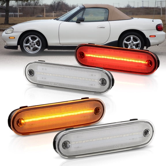 AJP Distributors Front Amber & Rear Red LED Clear Side Marker Lights Turn Signal Parking Reflectors Lamps 4PCS Compatible/Replacement For Mazda Miata MX-5 90 91 92 93 94 95 96 97 99 00 01 02 03 04 05