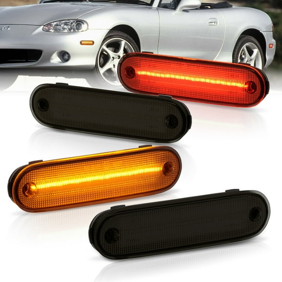 AJP Distributors Front Amber & Rear Red LED Smoked Side Marker Lights Turn Signal Parking Reflectors Lamps 4PCS Compatible/Replacement For Mazda Miata MX-5 90 91 92 93 94 95 96 97 99 00 01 02 03 04 05