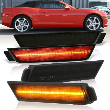 AJP Distributors Front Amber & Rear Red LED Smoked Side Marker Reflector Lights Bumper Fender Signal Lamps Compatible/Replacement Compatible/Replacement For Chevy Camaro 2010 2011 2012 2013 2014 2015