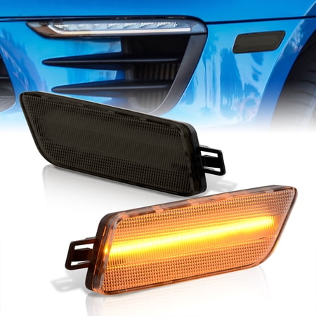 AJP Distributors Front Bumper Amber LED Smoke Lens Driving Signal Parking Side Markers Lights Assembly Lamps LH+RH Pair Compatible/Replacement For Porsche Macan 2015 2016 2017 2018 2019 2020 2021 2022