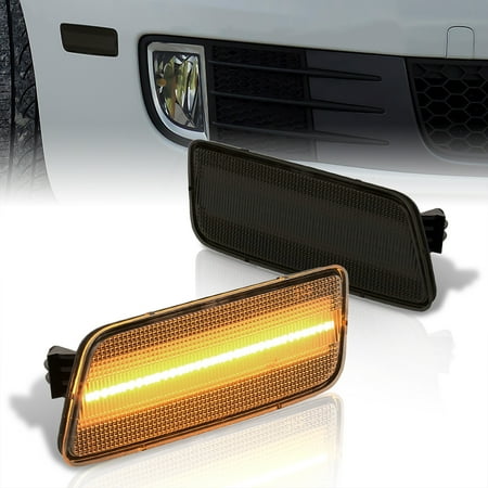 AJP Distributors Front Bumper Amber LED Smoked Side Markers Lights Reflector Signal Lamps Assembly Pair Set Compatible/Replacement For Volkswagen GTI MK6 2.0T 2010 2011 2012 2013 2014 10 11 12 13 14