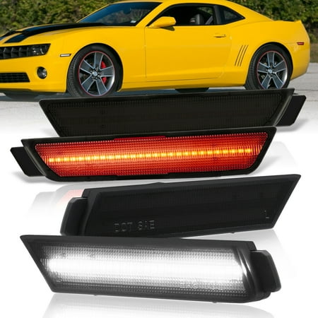 AJP Distributors Front White & Rear Red LED Smoked Side Marker Reflector Lights Bumper Fender Signal Lamps Compatible/Replacement Compatible/Replacement For Chevy Camaro 2010 2011 2012 2013 2014 2015