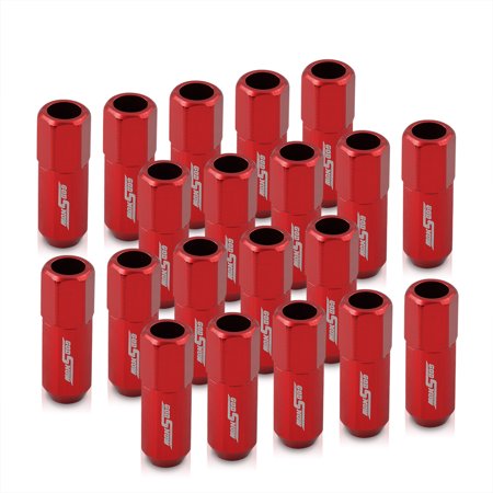 AJP Distributors God Snow JDM Universal M12x1.5MM Thread Pitch Open Ended T-6061 Billet Aluminum 60MM Extended Lug Nuts Performance Aftermarket Tuner Wheels Rims 20-Piece Set Upgrade Kit Anodized Red