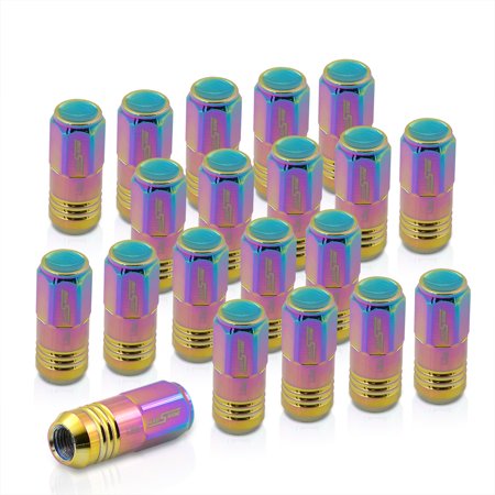 AJP Distributors God Snow JDM VIP Universal M12x1.25MM Thread Pitch 52mm Security Closed Ended 3 Stripe Ribbed Billet Aluminum M12x1.25 Lug Nuts Aftermarket Wheels Rims 20-Piece Set Anodized Neochrome