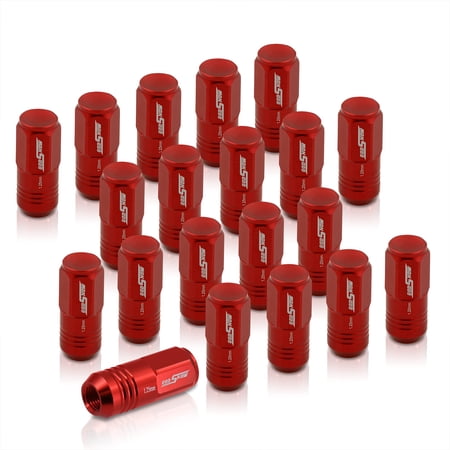 AJP Distributors God Snow JDM VIP Universal M12x1.25MM Thread Pitch Billet Aluminum 52mm Security Closed Ended 3 Stripe Ribbed M12x1.25 Lug Nuts Aftermarket Wheels Rims 20-Piece Set Kit Anodized Red