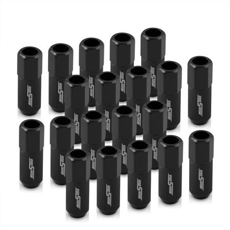 AJP Distributors God Snow JDM VIP Universal M12x1.25MM Thread Pitch Open Ended Billet Aluminum 60MM Extended Lug Nuts Performance Aftermarket Tuner Wheels Rims 20-Piece Set Upgrade Kit Anodized Black