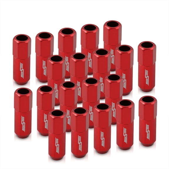 AJP Distributors God Snow JDM VIP Universal M12x1.25MM Thread Pitch Open Ended Billet Aluminum 60MM Extended Lug Nuts Performance Aftermarket Tuner Wheels Rims 20-Piece Set Upgrade Kit Anodized Red