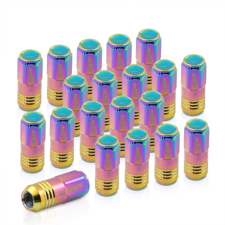 AJP Distributors God Snow JDM VIP Universal M12x1.5MM Thread Pitch 52mm Security Closed Ended 3 Stripe Ribbed Billet Aluminum M12x1.25 Lug Nuts Aftermarket Wheels Rims 20-Piece Set Anodized Neochrome