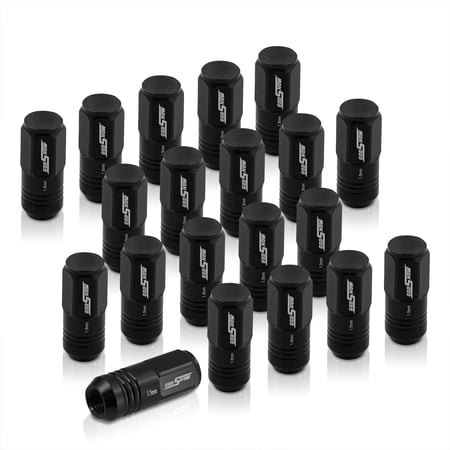 AJP Distributors God Snow JDM VIP Universal M12x1.5MM Thread Pitch Billet Aluminum 52mm Security Closed Ended 3 Stripe Ribbed M12x1.25 Lug Nuts Aftermarket Wheels Rims 20-Piece Set Kit Anodized Black