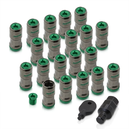AJP Distributors Godsnow JDM Universal Lug Nuts M12 X 1.25MM Thread Pitch Forged Steel Open Ended Performance Aftermarket Tuner Wheels Rims 20-Piece Set + Locking Key Anodized Gunmetal Body Green Trim