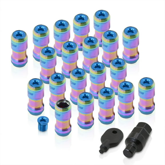 AJP Distributors Godsnow JDM Universal Open Ended Lug Nuts M12 X 1.25MM Thread Pitch Performance Aftermarket Tuner Wheel Rims 20-Piece Set + Locking Key Forged Steel Anodized Neo Chrome Body Blue Trim