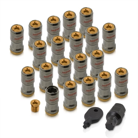 AJP Distributors Godsnow JDM Universal Open Ended Lug Nuts M12 X 1.25MM Thread Pitch Performance Aftermarket Tuner Wheels Rims 20-Pieces Set + Locking Key Forged Steel Anodized Gunmetal Body Gold Trim