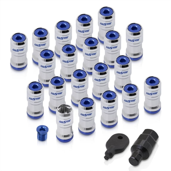 AJP Distributors Godsnow JDM Universal Open Ended Lug Nuts M12 X 1.25MM Thread Pitch Performance Aftermarket Tuner Wheels Rims 20-Pieces Set + Locking Keys Forged Steel Anodized Chrome Body Blue Trim