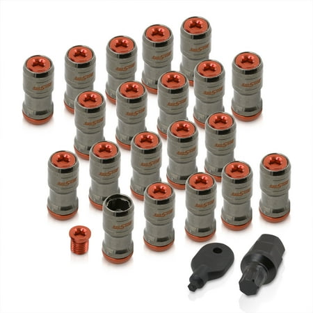 AJP Distributors Godsnow JDM Universal Open Ended Lug Nuts M12 X 1.5MM Thread Pitch Tuner Wheels Rims 20-Piece Set + Locking Keys Kit Forged Steel Anodized Gunmetal Body Orange Trim