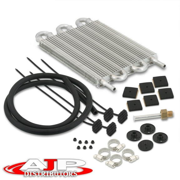 AJP Distributors High Universal 6 Row Aluminum Power Steering Transmission Engine Cooling Motor Oil Cooler Relocator Relocation Kit Radiator Coolant Upgrade Set 8.75" X 7.5" X 0.75"