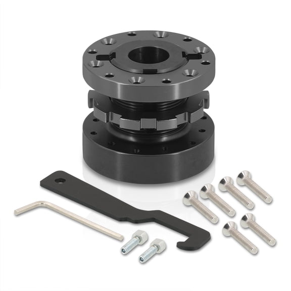 AJP Distributors JDM 6 Bolt Hole Pattern 1.7" ~ 3" Inch Height Adjustable Steering Wheel Hub Adapter Spacer Extender Extension Assembly Interior Kit Black Compatible/Replacement For Universal Car Auto