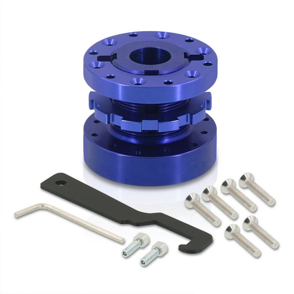 AJP Distributors JDM 6 Bolt Hole Pattern 1.7" ~ 3" Inch Height Adjustable Steering Wheel Hub Adapter Spacer Extender Extension Assembly Interior Kit Blue Compatible/Replacement For Universal Car Auto