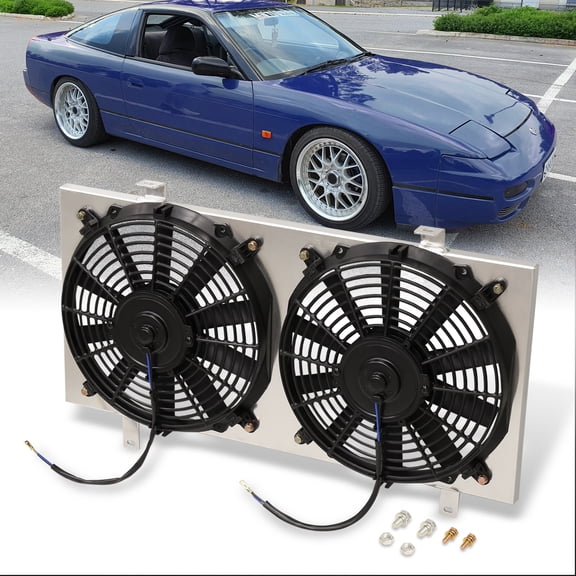 AJP Distributors JDM Aluminum Radiator Cooling 12" Dual Fan Shroud Kit Compatible/Replacement For Nissan Sentra 200SX NX Manual 1991 1992 1993 1994 1995 1996 1997 1998 1999 91 92 93 94 95 96 97 98 99