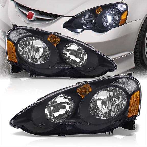 AJP Distributors JDM Factory Style Black Housing Amber Reflectors Headlights Head Lights Lamps Assembly Pair Left Right LH RH Compatible/Replacement For Acura RSX DC5 2.0L K20 2002 2003 2004 02 03 04