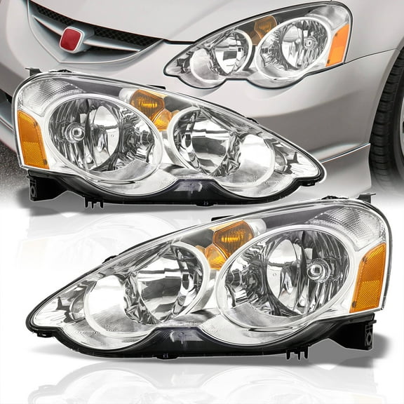 AJP Distributors JDM Factory Style Chrome Housing Amber Reflectors Headlights Head Lights Lamps Assembly Pair Left Right LH RH Compatible/Replacement For Acura RSX DC5 2.0L K20 2002 2003 2004 02 03 04