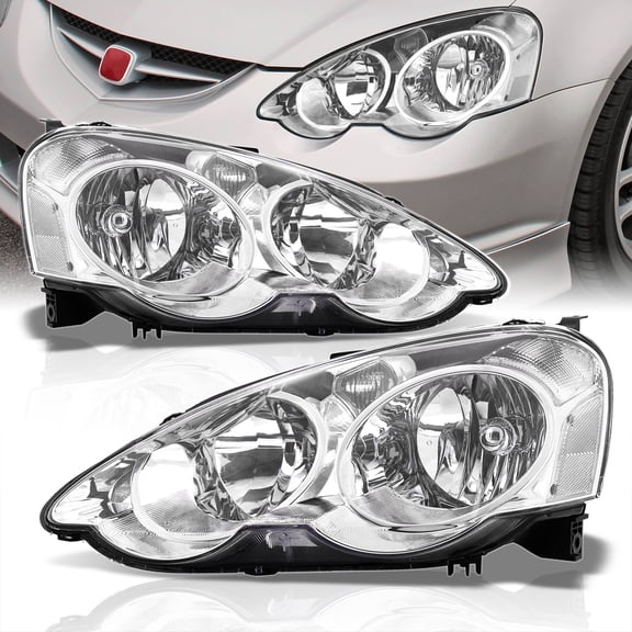 AJP Distributors JDM Factory Style Chrome Housing Clear Reflectors Headlights Head Lights Lamps Assembly Pair Left Right LH RH Compatible/Replacement For Acura RSX DC5 2.0L K20 2002 2003 2004 02 03 04