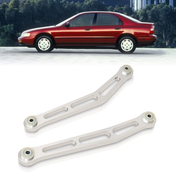 AJP Distributors JDM Rear Lower Suspension T6061 Aluminum Control Arms Rod Bar Kit LCA Brace Polyurethane Bushing Set Chrome Compatible/Replacement For Honda Accord CD6 1994 1995 1996 1997 94 95 96 97