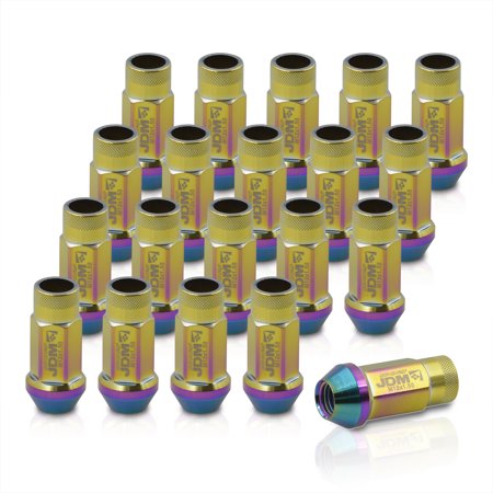 AJP Distributors JDM Sport 20PCS Open Ended Extended Long Heavy Duty Steel Neochrome Lug Nuts Set M12x1.5 12mmX1.5 Thread Pitch VIP Track Drifting Wheel Rims Multicolored Universal Performance Upgrade