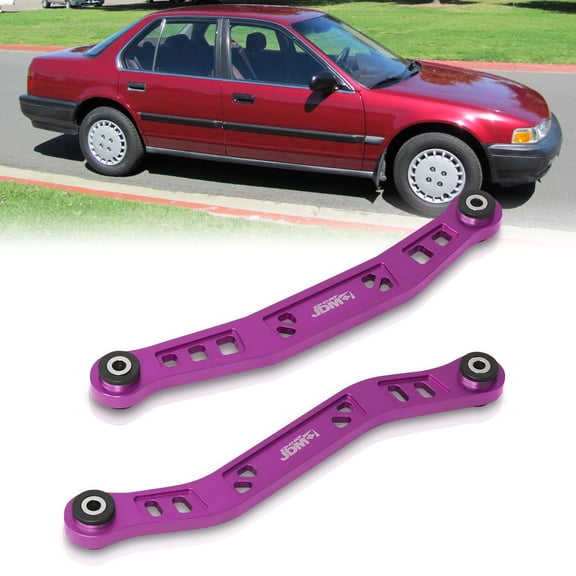 AJP Distributors JDM Sport Cross Design Purple Aluminum Rear Lower Suspension LCA Control Arms Kit Polyurethane Bushings Compatible/Replacement For Honda Accord CB7 CB 1990 1991 1992 1993 90 91 92 93