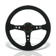 thumbnail image 1 of AJP Distributors JDM Sport Universal 350mm 14" All Black Suede 6 Bolts Holes Steering Wheel Blue Stitching Light Weight Aluminum Deep Dish Spokes + Horn Button Drifting Replacement, 1 of 5