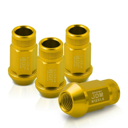 AJP Distributors JDM Sport Universal 4-Piece Anodized Gold Lightweight T-6061 Aluminum Heavy Duty Open End Aftermarket Wheels Rims Lug Nuts M12 x 1.5mm Thread Pitch Pattern Set Upgrade VIP Drift Track